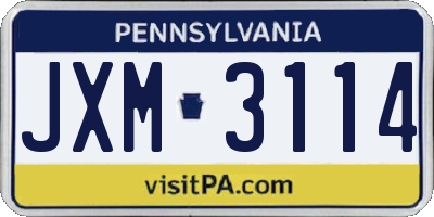 PA license plate JXM3114