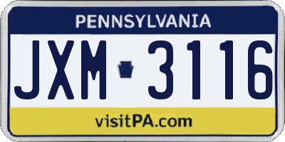 PA license plate JXM3116