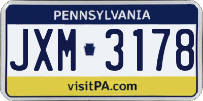 PA license plate JXM3178