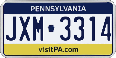 PA license plate JXM3314