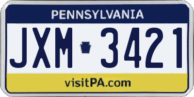 PA license plate JXM3421