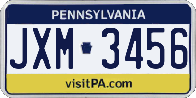 PA license plate JXM3456