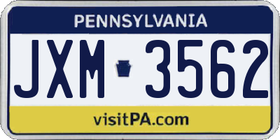 PA license plate JXM3562