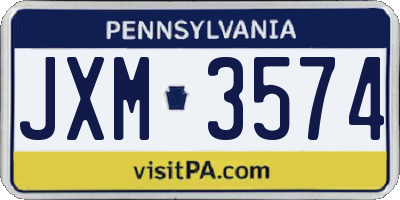 PA license plate JXM3574