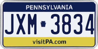 PA license plate JXM3834