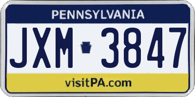 PA license plate JXM3847