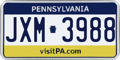 PA license plate JXM3988