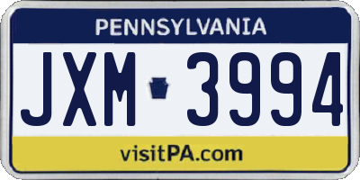 PA license plate JXM3994