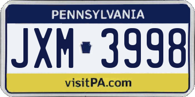 PA license plate JXM3998