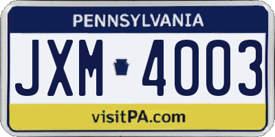 PA license plate JXM4003