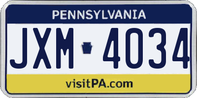 PA license plate JXM4034