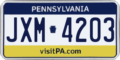 PA license plate JXM4203