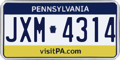PA license plate JXM4314