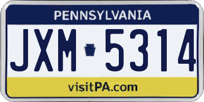 PA license plate JXM5314