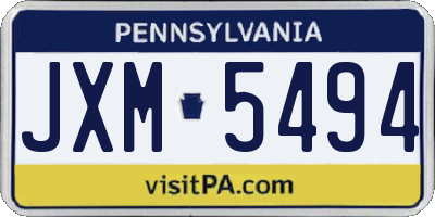 PA license plate JXM5494
