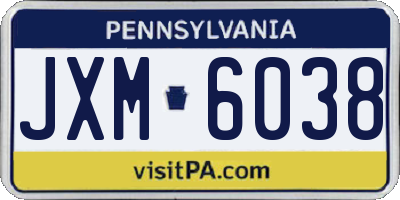 PA license plate JXM6038