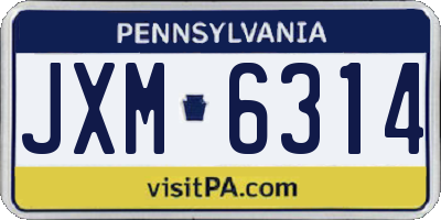 PA license plate JXM6314