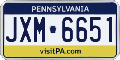 PA license plate JXM6651