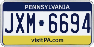 PA license plate JXM6694