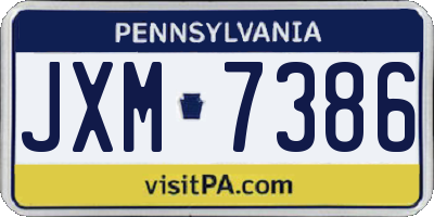 PA license plate JXM7386