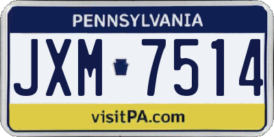 PA license plate JXM7514
