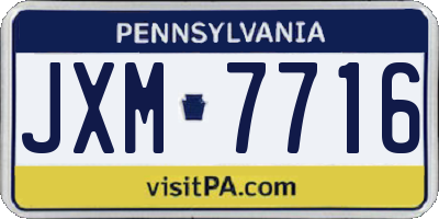 PA license plate JXM7716