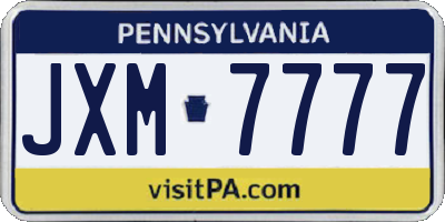 PA license plate JXM7777
