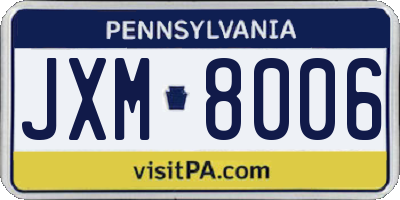 PA license plate JXM8006
