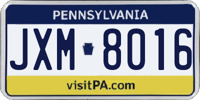 PA license plate JXM8016