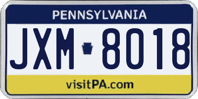 PA license plate JXM8018