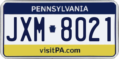 PA license plate JXM8021