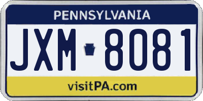 PA license plate JXM8081