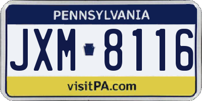 PA license plate JXM8116