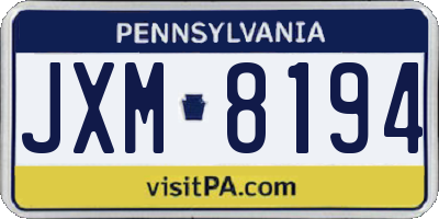 PA license plate JXM8194