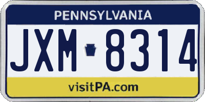 PA license plate JXM8314
