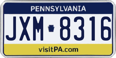 PA license plate JXM8316