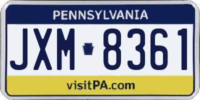 PA license plate JXM8361