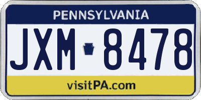 PA license plate JXM8478
