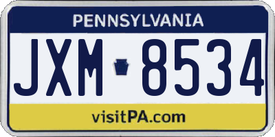 PA license plate JXM8534