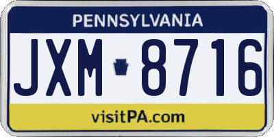 PA license plate JXM8716