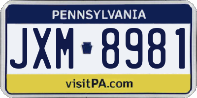 PA license plate JXM8981