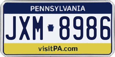 PA license plate JXM8986
