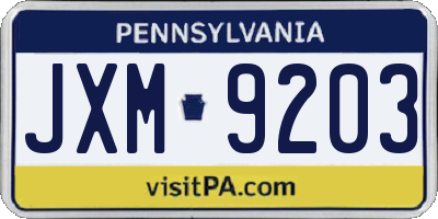 PA license plate JXM9203