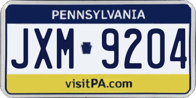 PA license plate JXM9204