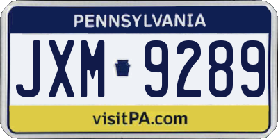 PA license plate JXM9289