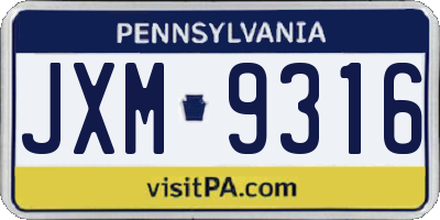 PA license plate JXM9316