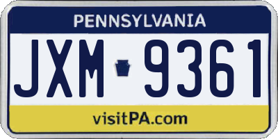 PA license plate JXM9361