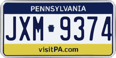 PA license plate JXM9374