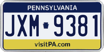 PA license plate JXM9381