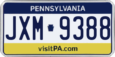 PA license plate JXM9388